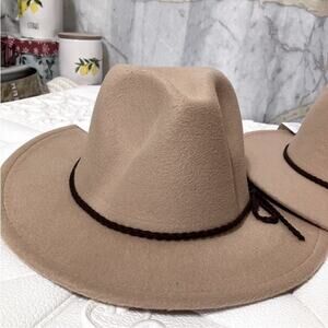 Faux Wool Beige Tan Felt Panama Hat One Size